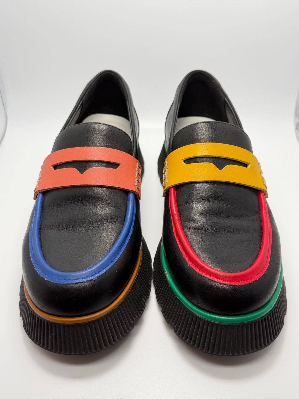 Charlotte Stone Multicolor Leather Platform Loafers Size 9 Box
